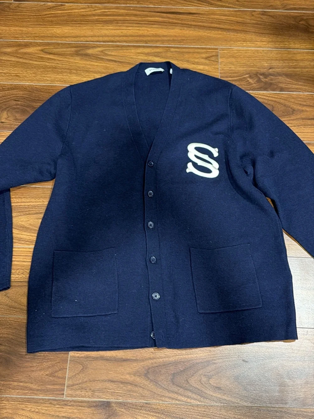 Sandro Navy Cardigan with White 'S' Logo